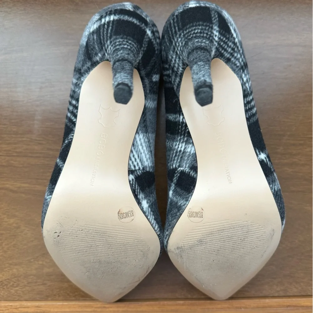 BCBGeneration Black, White, Gray Plaid Wool Heels - Picture 3 of 5